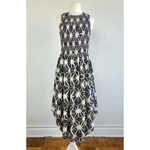 size 6 Ulla Johnson Silk Chiffon Geometric Print Tank Dress with Smocked Bodice